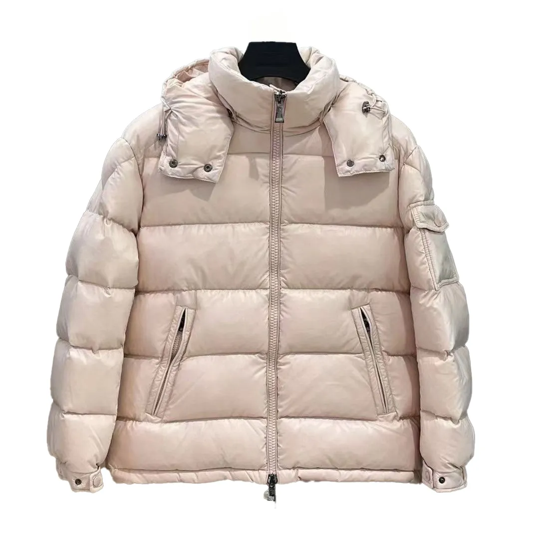 Homens Mulheres Designer Com Capuz Down Real Puff Casacos Pão Casaco Inverno Ao Ar Livre À Prova De Frio Espessado Quente Strack Terno Moda Casual MMC03 Morie Rosa Down-Jacket