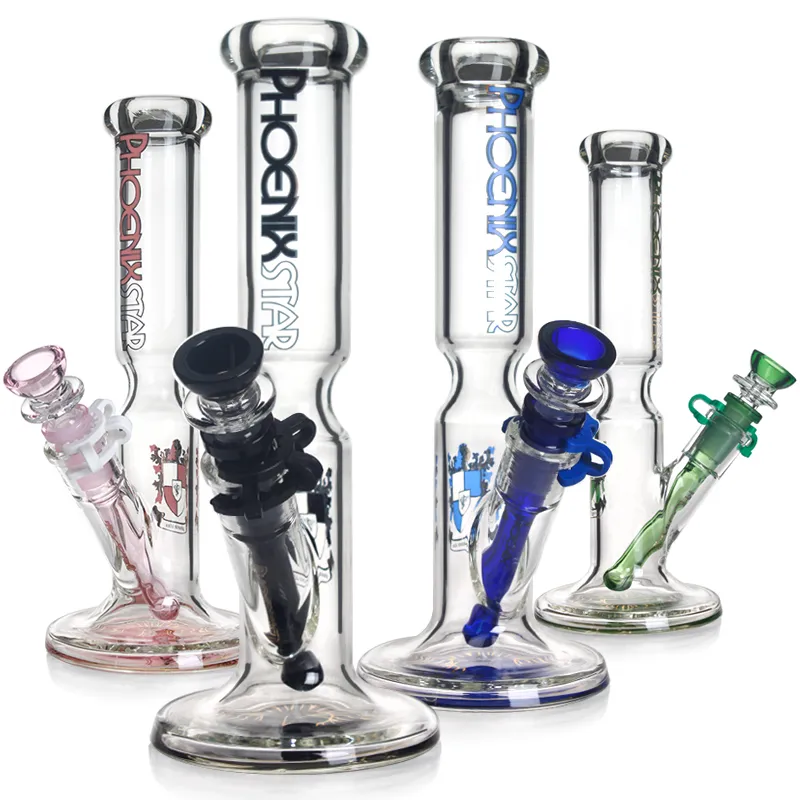 Phoenix Glass Tubo recto Bongs Bongs para fumar 10 pulgadas Cachimbas Tubos de agua de vidrio embriagadores Bong Tubo de vidrio conjunto de 14,4 mm Nuevo diseño de fábrica al por mayor