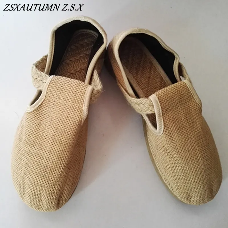 Sapatos de vestido Grama Tecido Pano Homens 2023 Primavera Verão Flat Estilo Chinês Vintage Casal Slip Ons 230912