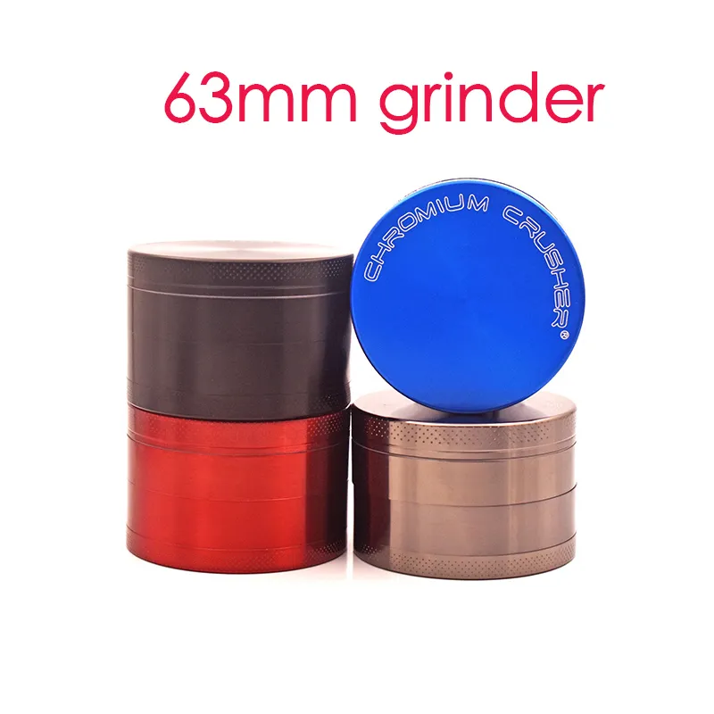 4 capas 63 mm TRITURADORA DE CROMO Molinillo de metal Molinillos de hierbas de aleación de zinc Accesorio para fumar Filtro de dientes CNC Red Molinillo de tabaco de hierba meatal seca