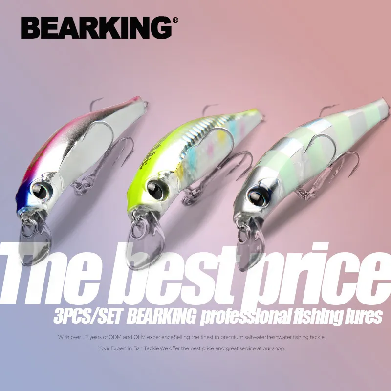 Baits Lures BEARKING 3pcs per set 105cm 16g 8cm 85g fishing gear shone lures minnow crank fixed weight wobbler bait isca artificial 230912