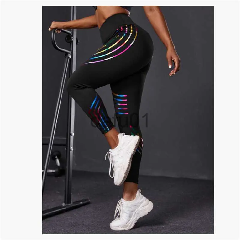 Pantalon actif Tenues de yoga Pantalon de yoga à rayures brillantes Taille haute Leggings élastiques Fitness Jogging Pantalon de survêtement Slim Fit Pantalon court Vêtements de sport d'été T220930 x091