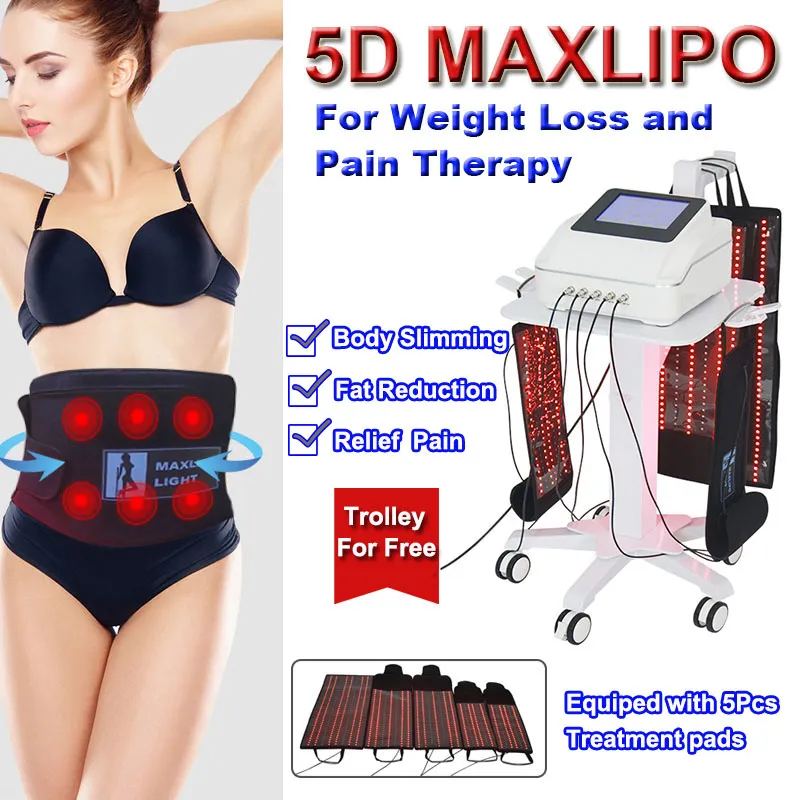 Macchina dimagrante laser Perdita di peso Brucia grassi Lipo Lipolaser Anticellulite Modellamento del corpo Terapia del dolore Salone Utilizzare l'attrezzatura 5D Maxlipo con 5 cuscinetti per il trattamento