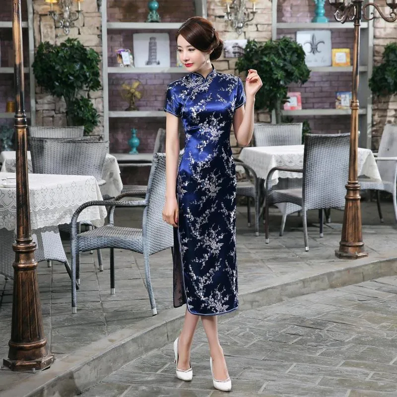 Basic Casual Dresses Chinese National Female Satin Vintage Novelty Costume Socialite Long Cheongsam Women Qipao 3XL 4XL 5XL 6XL 230911