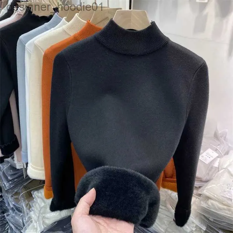 Mens Sweaters Women s Sweaters Korean Turtleneck Slim Thicken Knitted Pullovers Woman 2023 Winter Plus Velvet Sweater Casual Fleece Lined Warm Knitwear Tops 230725