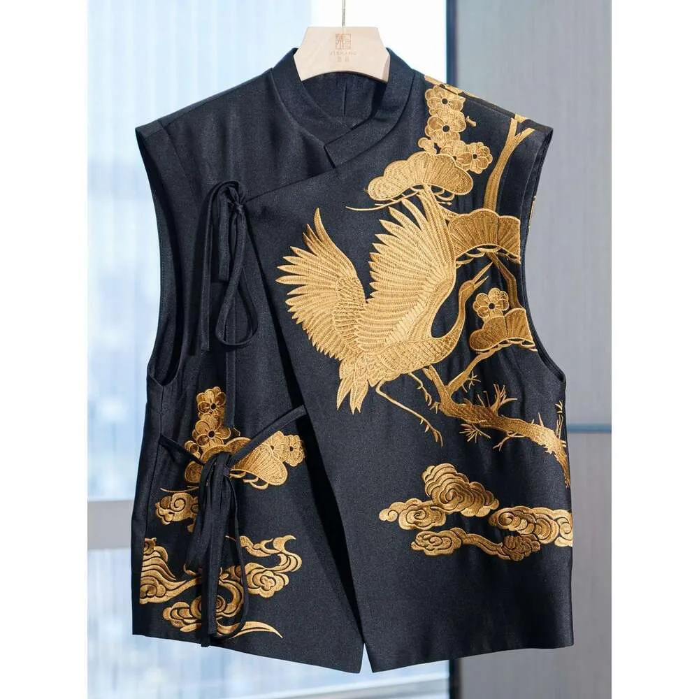 National Style Vest Fashioned Western Heavy Industry Crane Brodery Chinese Loose Lace Up Mech Woman