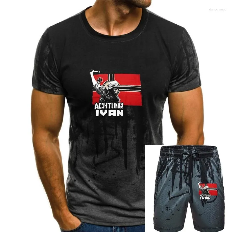 メンズTシャツAchtung Ivan WWIIドイツの戦い旗Wehrmacht Army Soldier Infantry Tシャツ。夏のコットンショートスリーブOネックメンズシャツ