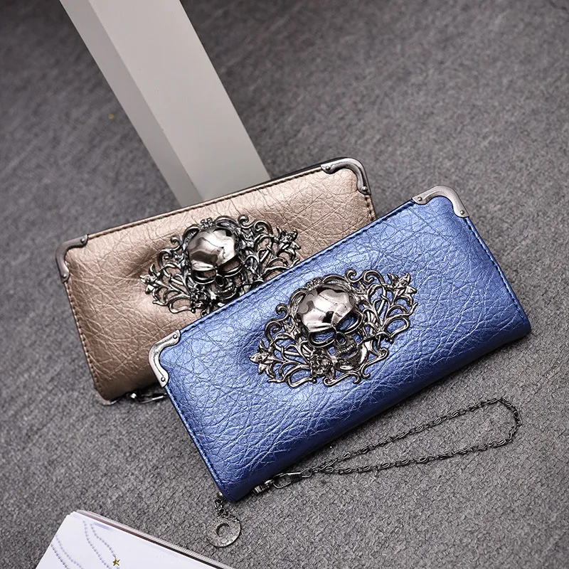 Skull Wallet Clutch For Women, Gothic Style Zip Around Long