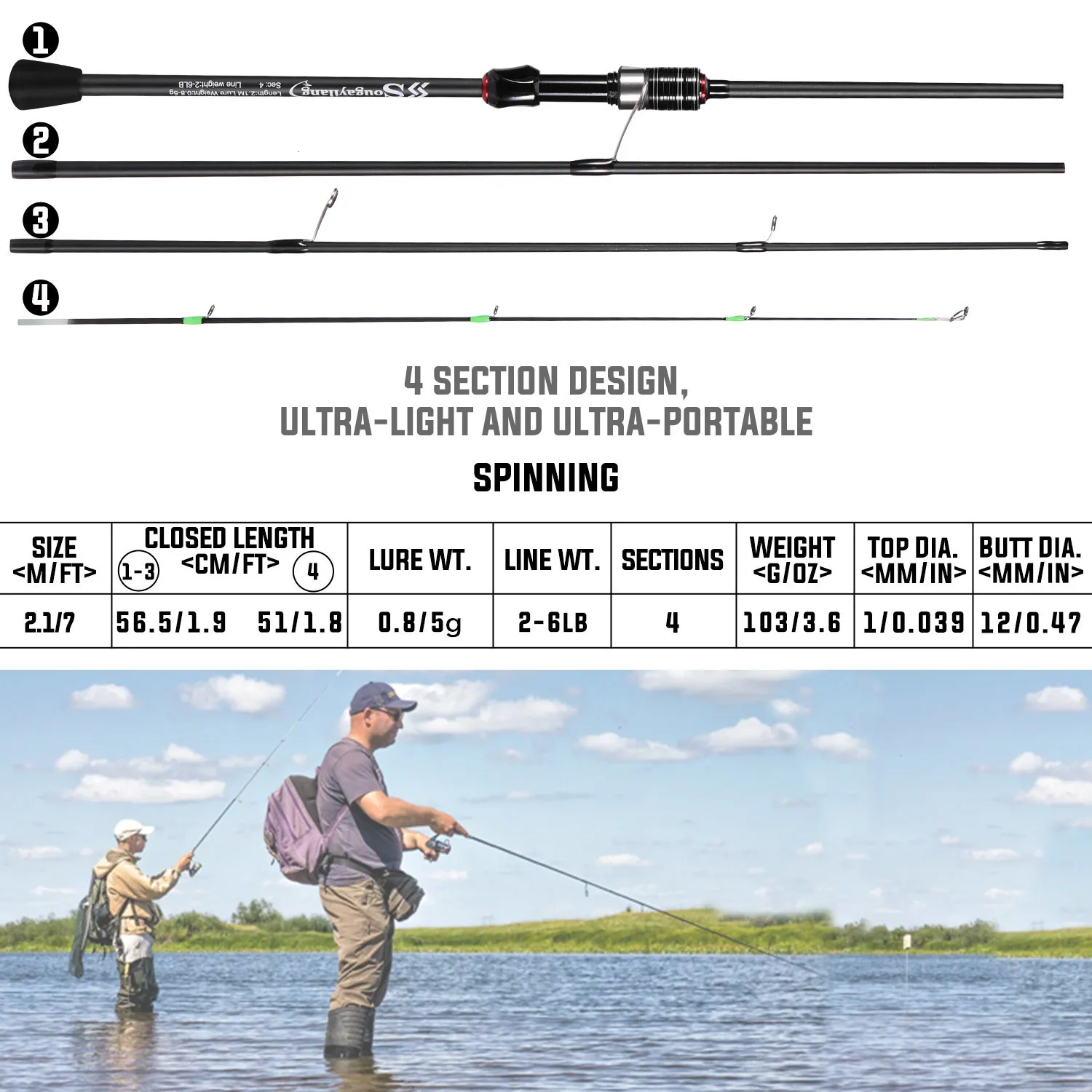 Cheap Sougayilang Fishing Rod Spinning Rod Portable Ultralight