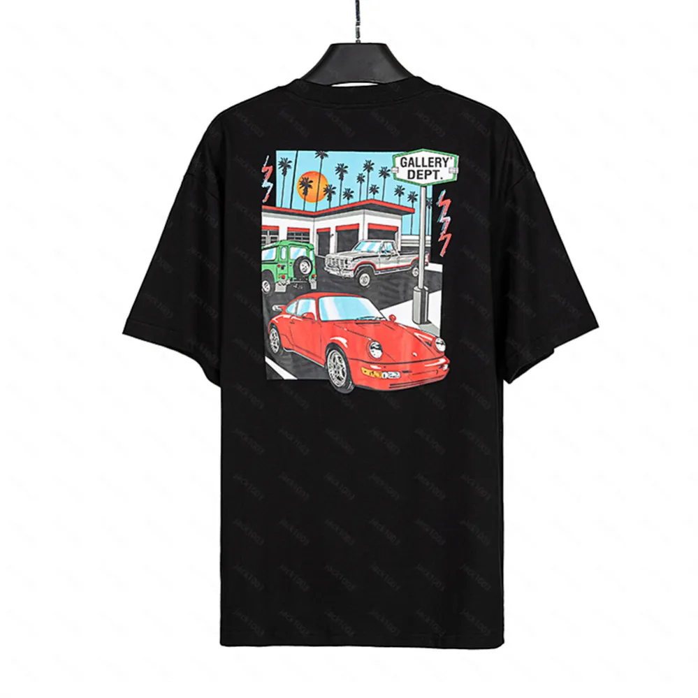 Galeries DEPT Harajuku 23SS Printemps Vintage CAR Washed Letters Logo imprimé T-shirt Lâche Surdimensionné Hip Hop Unisexe T-shirts à manches courtes 05