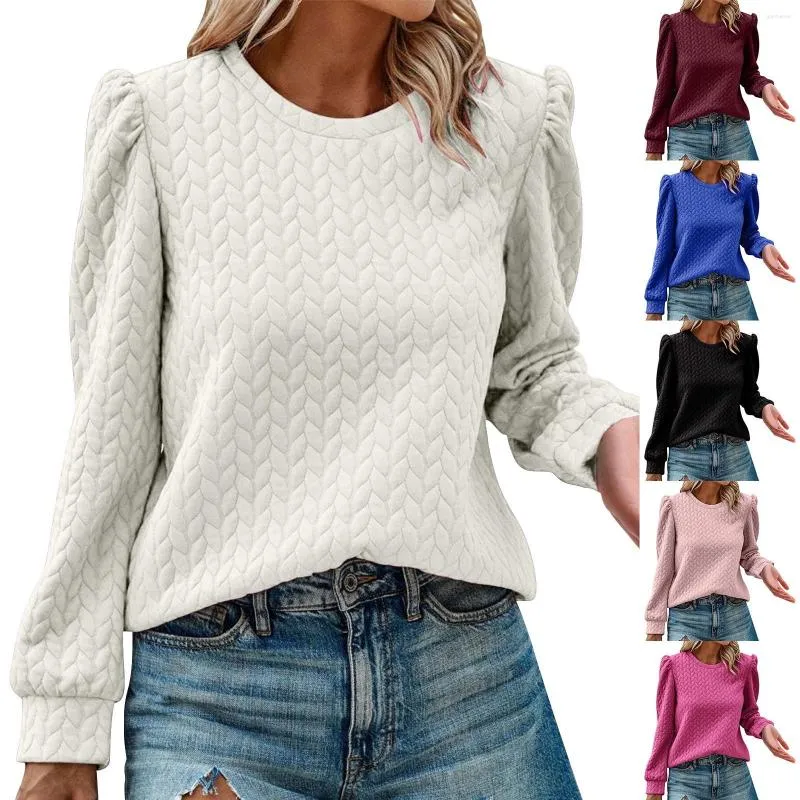 Women's Hoodies Puff Long Sleeve Sweatshirts Crewneck Loose Pullover Tops Women Lace Shirt Trim