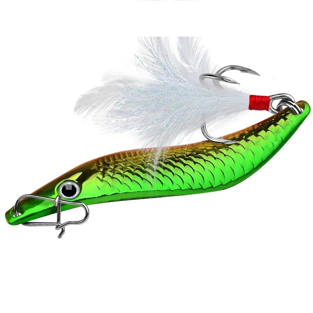 Esche esche in metallo VIB Leech Spinners Cucchiaio 7g 10g 15g 20g Esca artificiale con gancio a piuma Attrezzatura da pesca notturna per spigola luccio persico 230911