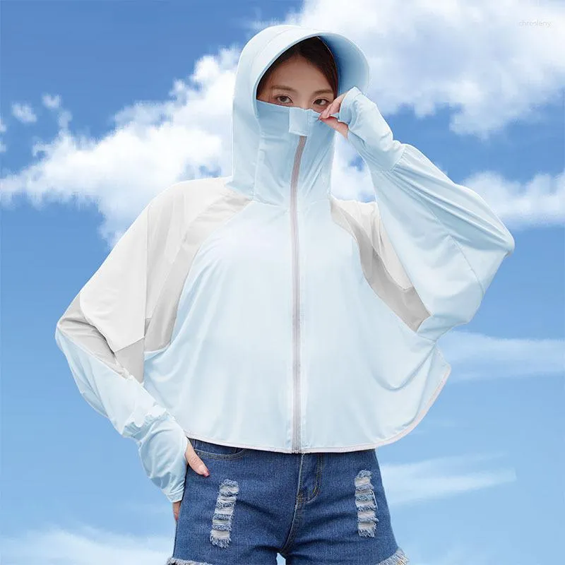 Sweat à capuche de sport pour femmes, cape de glace, chapeau de soleil, chemise de protection solaire, chemisier, couleur contrastée, couche de finition, Y1, printemps et été