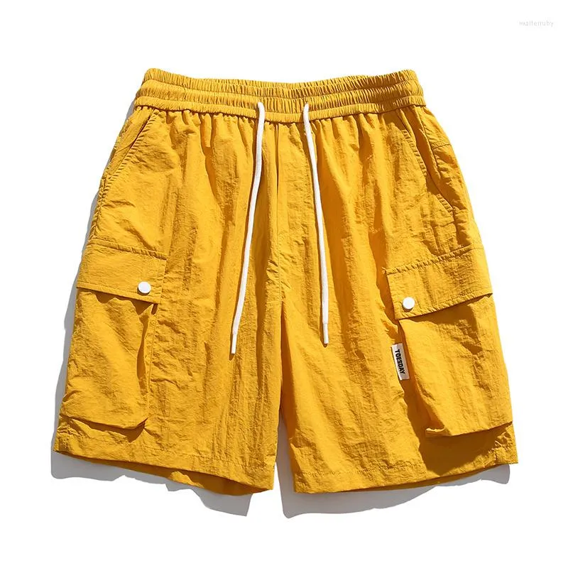 Shorts masculinos verão multicolor bolsos de carga ginásio oversize streetwear mens casual jogger estilo coreano praia