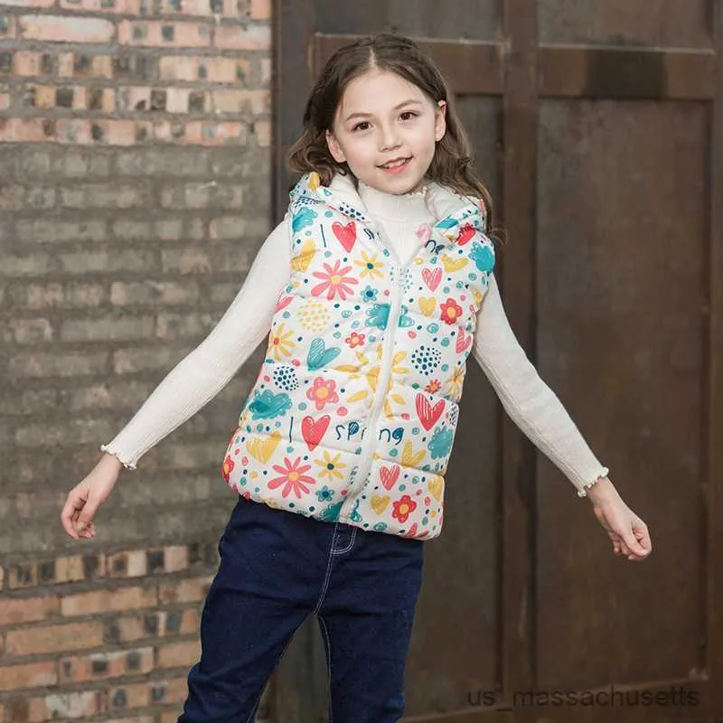 Donsjas Warm houden Kindervest Lente Herfst Mode Mouwloze jassen met capuchon voor babyjongens Vest 1-7 jaar Peutermeisjeskleding R230912