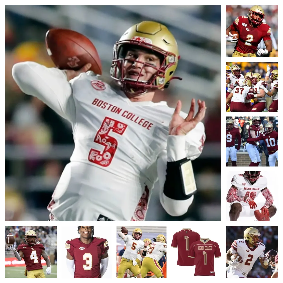 2023 Boston College Eagles Camisa de Futebol 13 Khris Banks 6 Donovan Ezeiruaku 88 Hans Lillis 51 Palaie Faoa 74 Owen Stoudmire 53 Dwayne Allick 42 Vinny Depalma