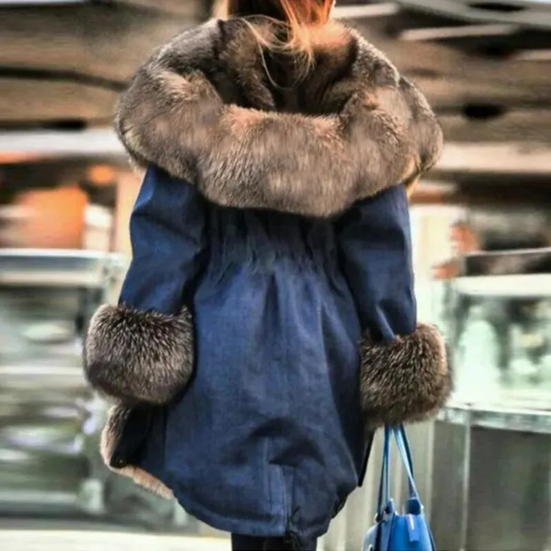 Faux fur hooded long warm thicken women's winter overcoat online