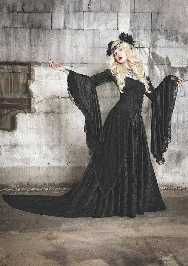 Vintage Gothic Vampire Prom Dress With Flare Sleeves, Corset