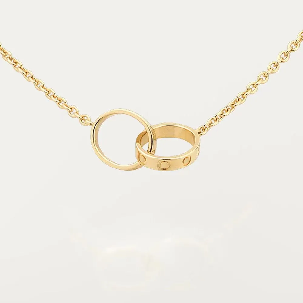 gioielli firmati collana classica doppio cerchio amore oro argento colori oro rosa collana di moda per donna adatta per outfit quotidiano regalo per San Valentino