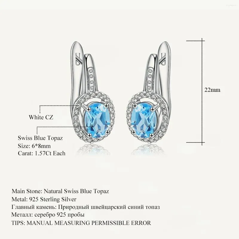 Stud Küpe Gem'in Balesi 3.15Ct Doğal İsviçre Blue Topaz Classic 925 Sterling Gümüş Taşlı Mücevher Kadınlar İçin Güzel Takılar