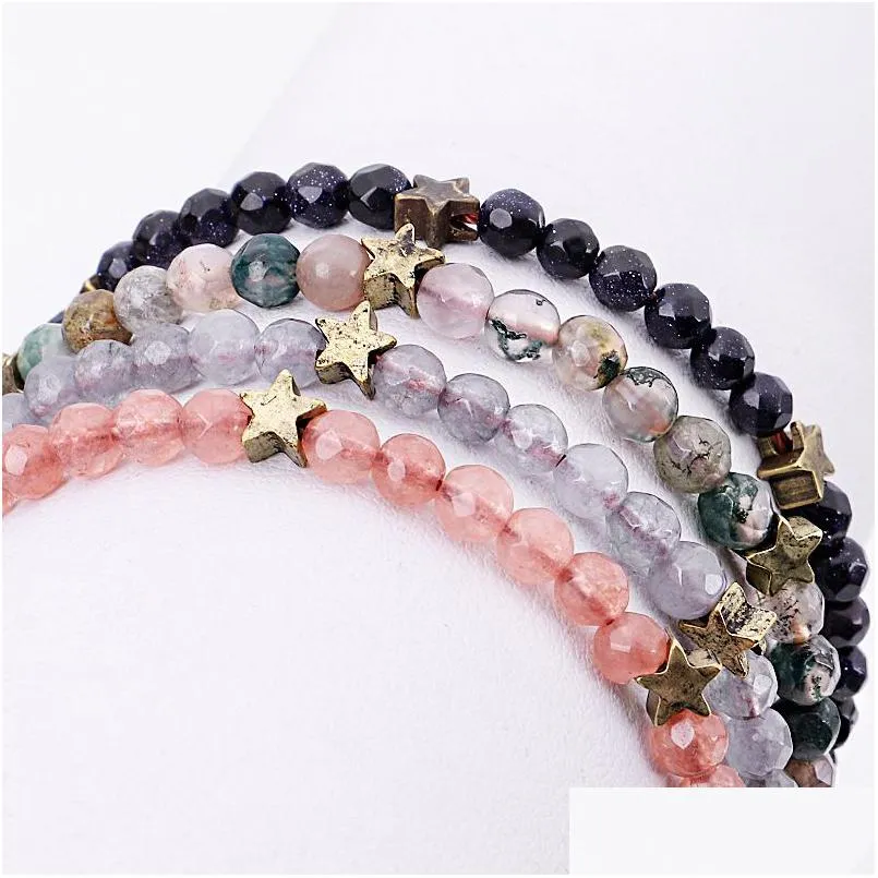 Con cuentas Colorf Natural Facetado Ágata Cuentas Hebras Pulsera 4 mm Piedra Hombre Mujer Joyería para venta al por mayor Entrega de gota Dhibg