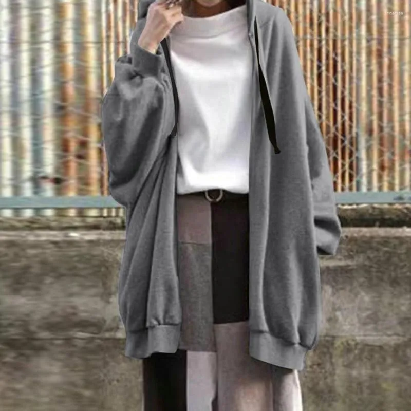 Kvinnors hoodies kvinnor hoodie kappa stilfull huvtröja med fickor med ficksextlås i mitten av långa färger för en