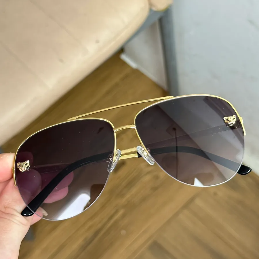 빈티지 조종사 선글라스 금 하프 프레임 그레이 렌즈 남성 Sunnies Gafas de Sol Designer Sunglasses Shades occhiali da Sole UV400 보호 안경