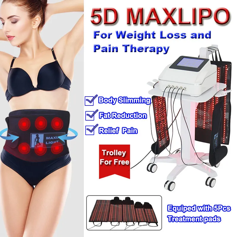 Laserowa lipa maszyna do odchudzania terapia bólowa utrata tłuszczu Lipolaser antyLiLULILITUR Salon Nieinwazyjny Użyj 5D Maxlipo Equipment z 5 podkładkami zabiegowymi