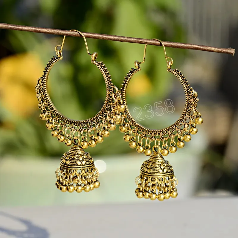 Round Jhumka Earrings for Women Vintage Bell Tassel Indian Jewelry