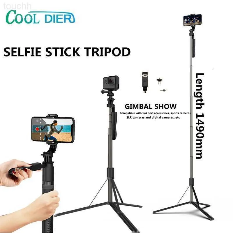 Selfie Monopods Selfie Monopods COOL DIER 1490mm Bluetooth Wireless Selfie Stick With Remote Foldable Extendable Monopod For Smart Phone L230912