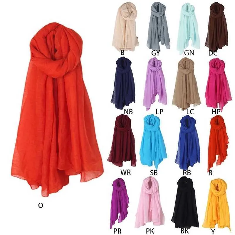 Scarves Fashion New 16 Colors Women Long Scarf Wrap Scarves Vintage Cotton Linen Large Shawl Hijab Elegant Solid Black Red White 230831