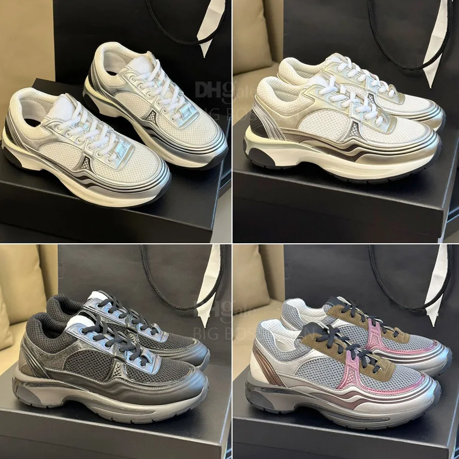 Designer sneakers läder lyxiga nät sneakers snörning tennisskor springande sneakers lyx löpskor lapptäcke casual skor guld och silver plattformskor