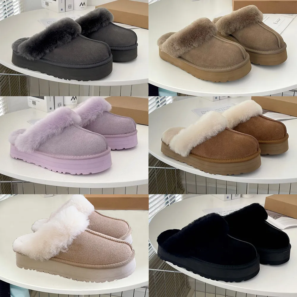 مصمم نساء Coquette Slippers Tasman Platform Disquette Classic Fur Slides Slides Women Slip-On Clipper Winter Darm Designer Poots Houndy Boots Sandals 35-44