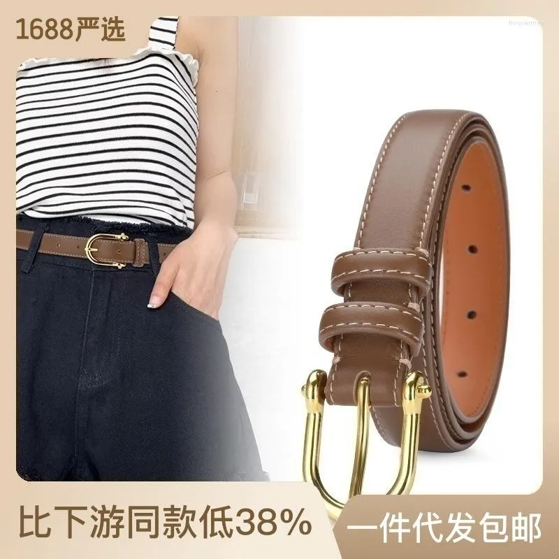 Gürtel Echtes echtes Leder Korean Top Rindsledergürtel Damen Einfache schwarze vielseitige Goldschnalle Jeans