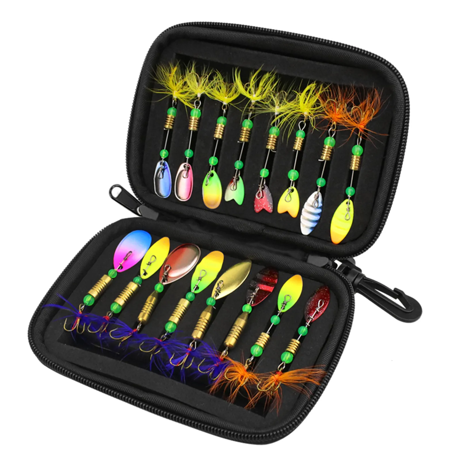 Baits Lures Metal Set Fishing Spoons Trout Bass Casting Spinner Bait with Storage Bag Case Accessories 230912