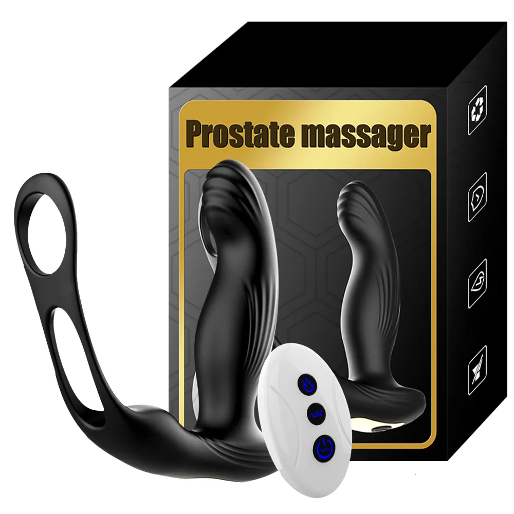 Wibratory męski masaż prostaty Wtyczka Anal Anal Bezprzewodowe zużycie ogrzewania stymulują masażer opóźnienie Pinis Pierścień Sex Toys dla mężczyzn 230911