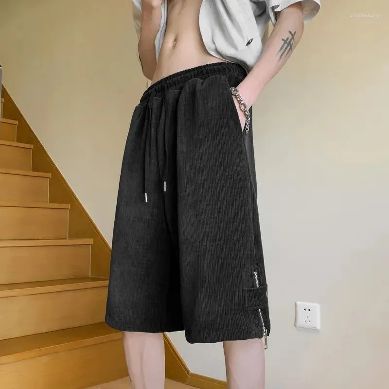 Shorts masculinos primavera verão sólido casual cordão elasticidade versátil legal meninos macio solto calça esporte botão com zíper