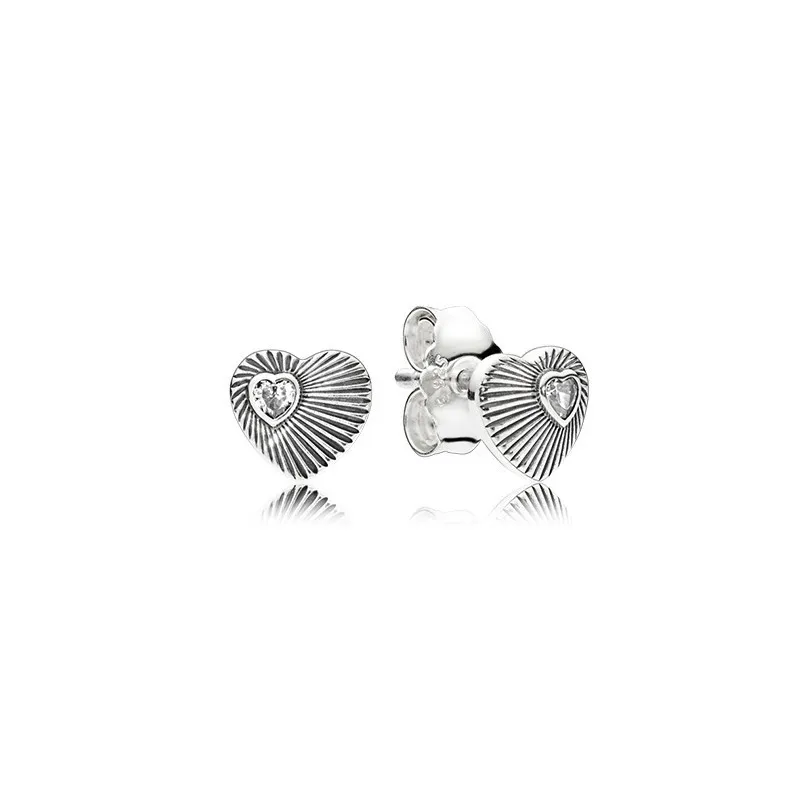 Authentic Pando Ra Vintage Heart Fans Earring S925 Sterling Silve Fine Women Earring Compatible European Style Jewelry 297912CZ Earring