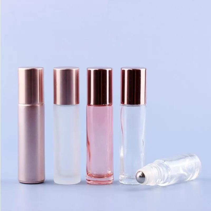 Bottiglia di profumo roll-on da 5 ml Contenitore per profumo di olio essenziale con sfera in metallo in vetro da 10 ml Eospi in oro rosa