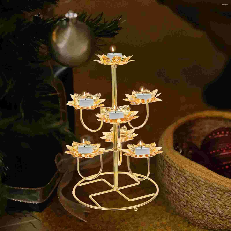 Candle Holders Dining Room Table Decor Ghee Lamp Holder Temple Candleholder Lotus Rack Stainless Steel