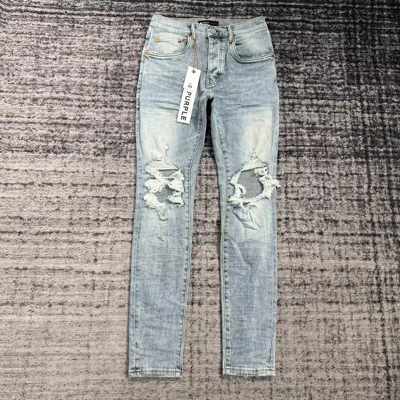 Purple Designer Distressed Jeans Men With Ripped Straight Straps