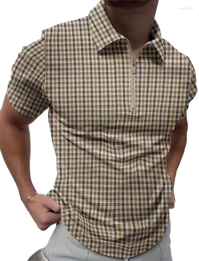 Herrpolos polo skjorta rutig tryckning t-shirt topp sommaren högkvalitativ fashionabla kort ärm överdimensionerade män kläder