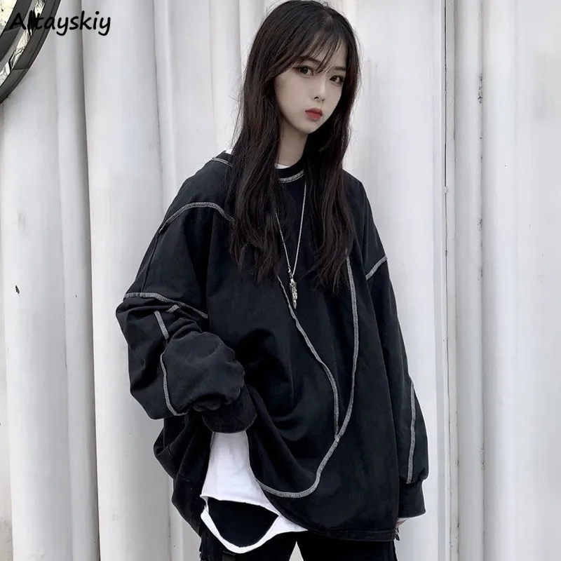 Sweats à capuche pour femmes Sweats à capuche sans chapeau Harajuku BF Style Noir Hip-hop Chic Ados Sweats Automne Tendance All-match Quotidien Simple Femmes Streetwear 230911