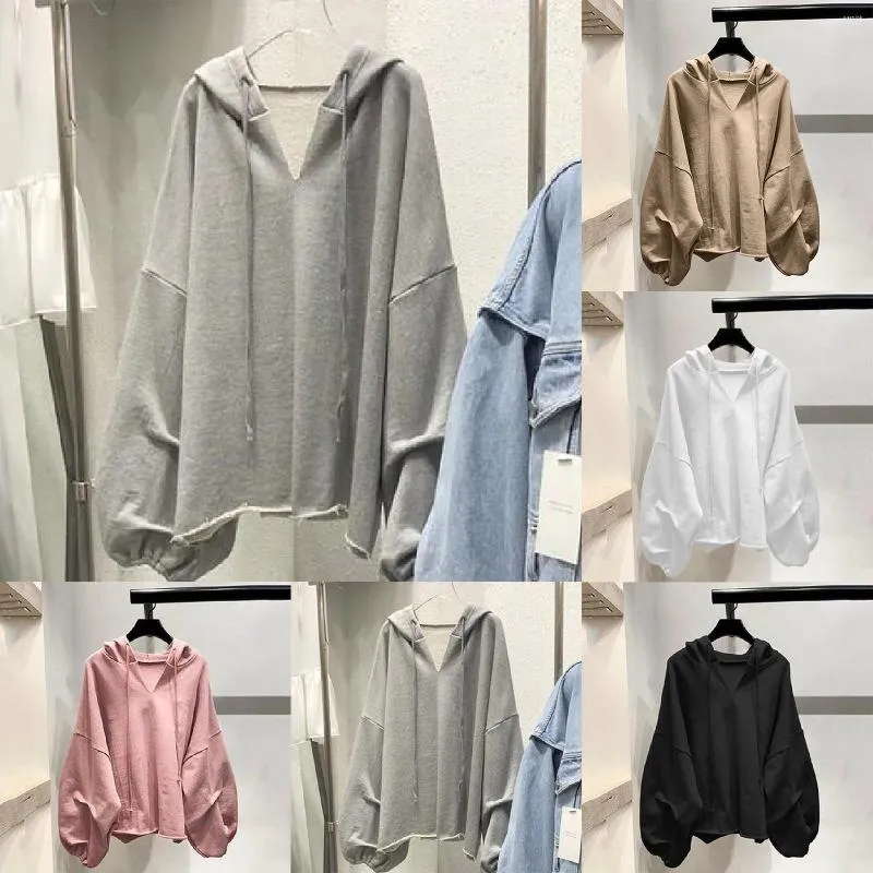 Kadın Hoodies Moda İnce Kapşonlu Düz Renk V Boyun Gevşek Gömlekler Kadınlar İçin 2x Kadın Üstleri Yaz Şık