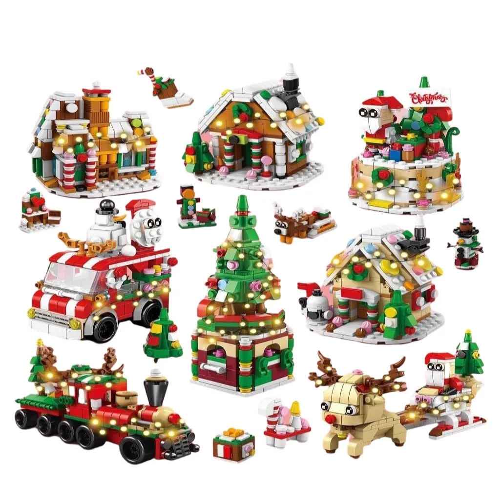 Cadeaux de jouets de Noël Briques à monter soi-même Jouets pour enfants Train de Noël du Père Noël Blocs de construction d'arbre d'élan Décoration Sensorielle Interactive PartyGame Cadeau anti-stress amusant