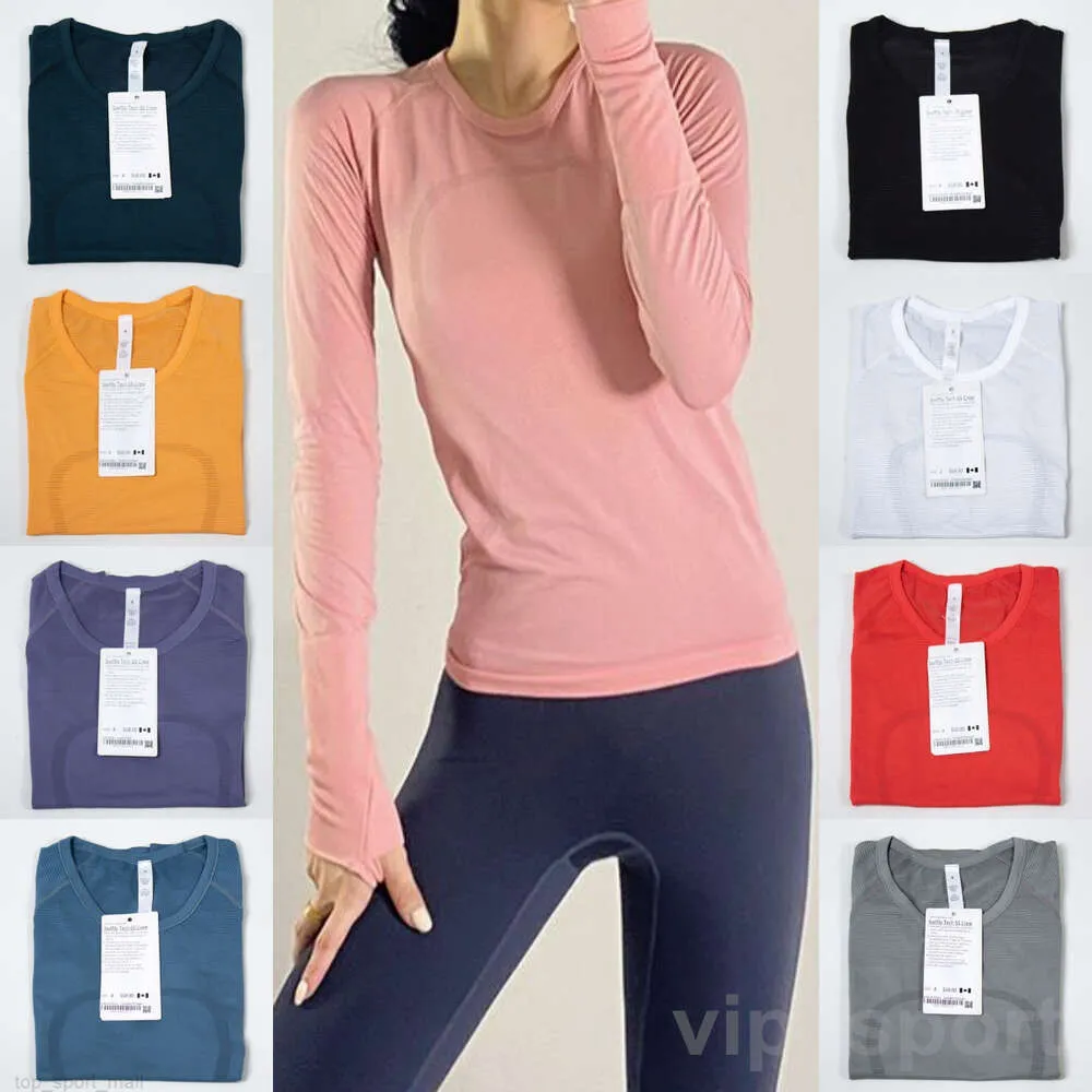 Lu Align Lu Lady T-shirt sportive da yoga a maniche lunghe T-shirt da esercizio Palestra Swiftly Tech Stretch Running Top Definisci T-shirt atletica popolare Alta elasticità Fashion01455