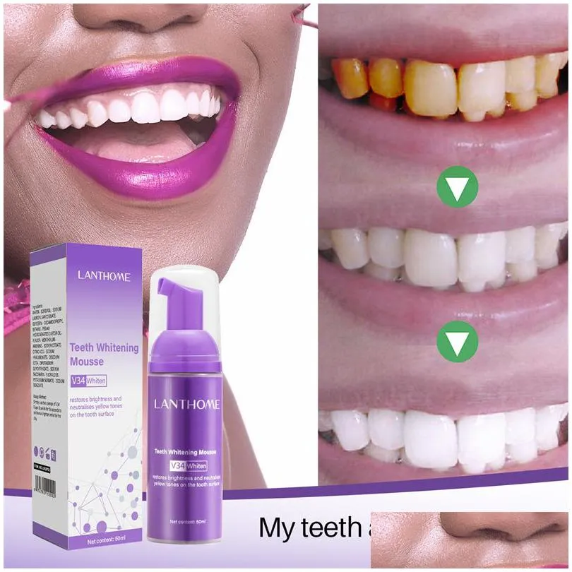 Tanden bleken V34 Mousse Kleurcorrector Verwijdert en frisse adem Reinigt de vlek Vlekken Tand Orale Tootaste Drop Delivery Gezondheid Dhtis