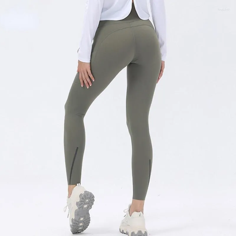 Aktiva byxor Al Yoga Kvinnor som kör borstad hög midja ingen förlägenhetslinje Slim Fit Elastic Ankle-längd sömlösa leggings