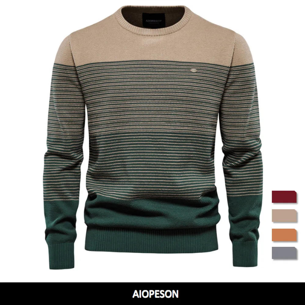 Men's Sweaters AIOPESON Brand Cotton Sweater Men Fashion Casual O Neck Spliced Pullovers Knitted Male Winter Warm Mens 230912
