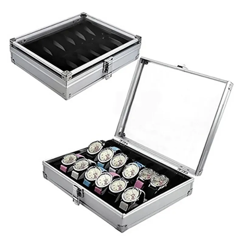 DHgate Suede Aluminum Watch Display Storage Case 12 Slot Organizer Box Watches